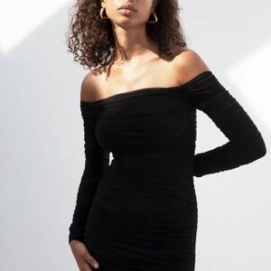 Babaton Black Long Sleeve Off-Shoulder Dress